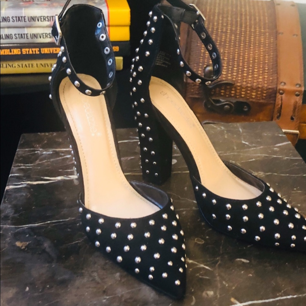 Black, silver studded heels
